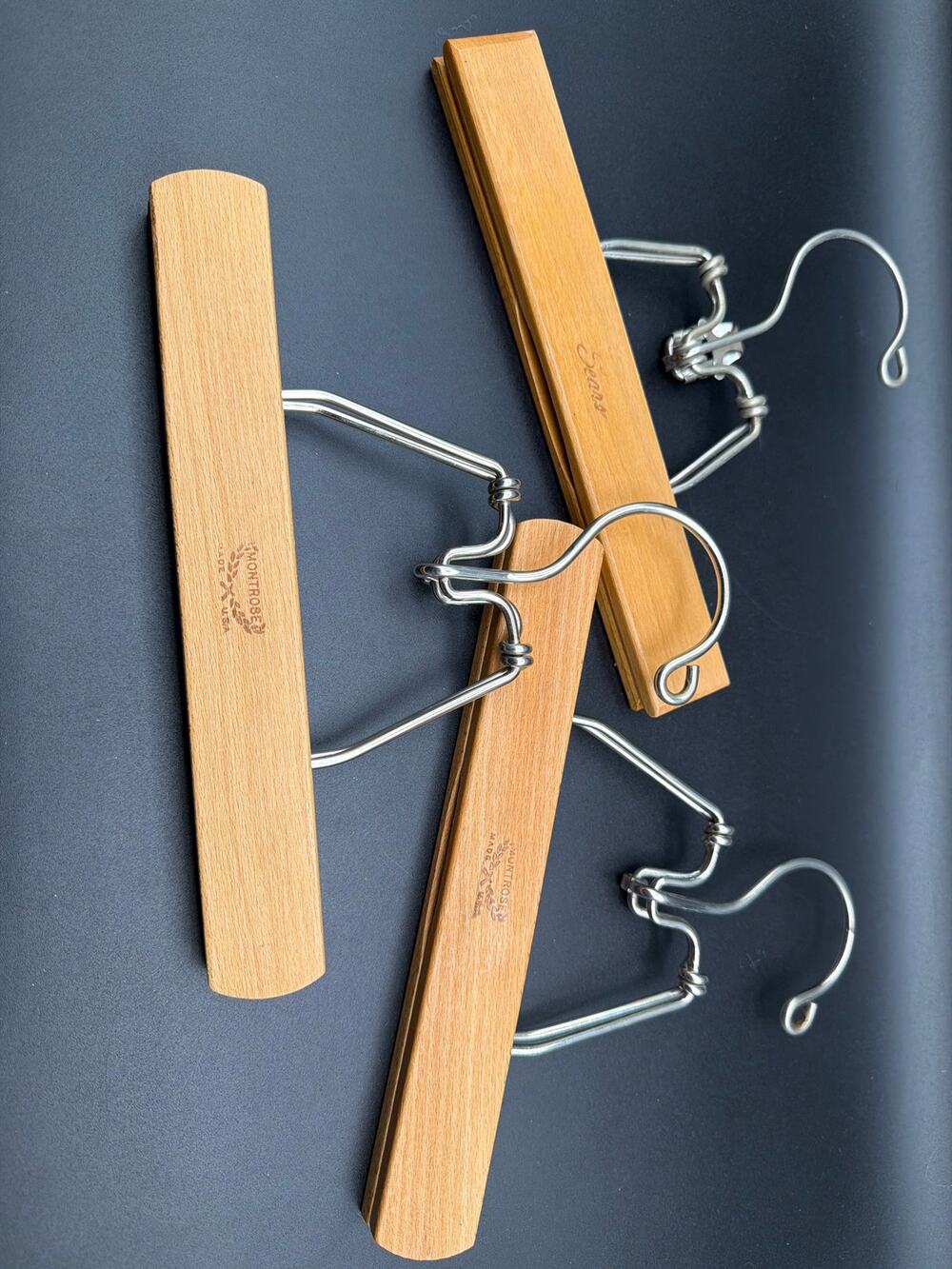 Vintage Montrose Sears Wooden Clamp Pants/Trouser Hangers Lot of 3 Mid Century